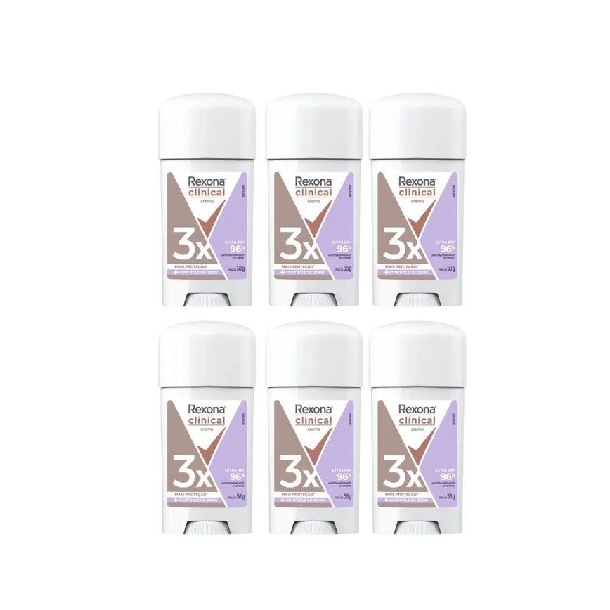 DESODORANTE REXONA CREME CLINICAL 58G FEM EXTRA DRY KIT 6UN