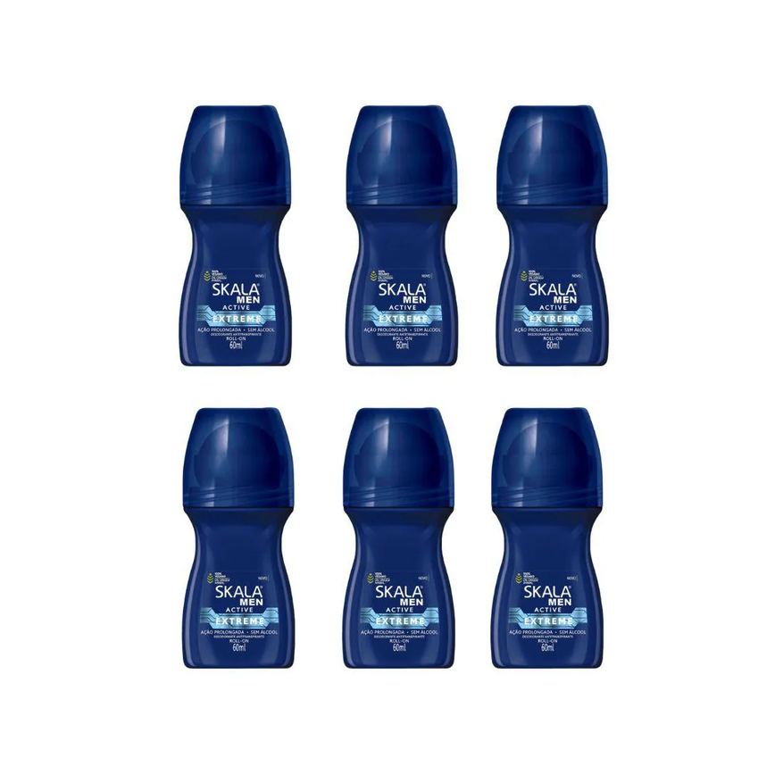Desodorante Roll - On Skala 60ml Masculino Extreme - Kit C / 6un