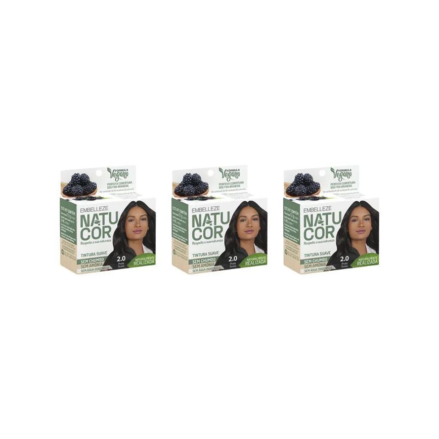 Coloraçao Natucor 2.0 Preto Suave - Kit C / 3un
