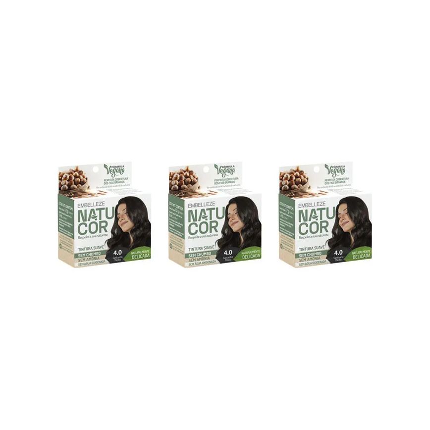 Coloraçao Natucor 4.0 Castanho Medio - Kit C / 3un