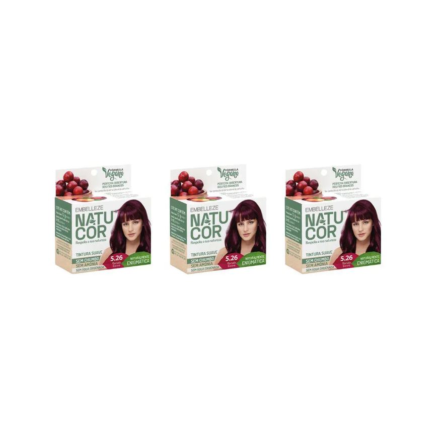Coloraçao Natucor 5.26 Marsala Escuro - Kit C / 3un