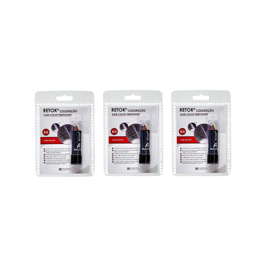 Retok de Coloraçao Anaconda 3g - 6.0 - Loiro Escuro - Kit C / 3un