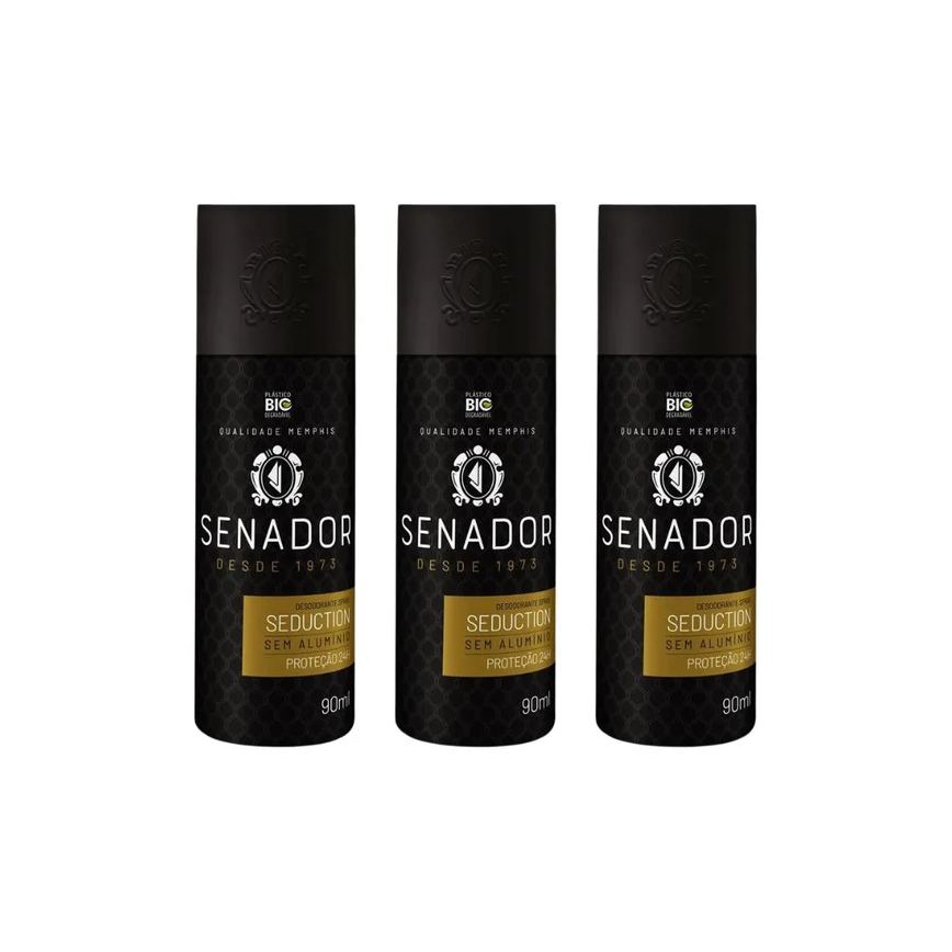 Desodorante Spray Senador Seduction 90ml - Kit C / 3un