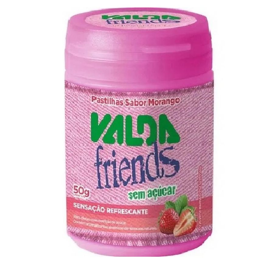 Valda Friends Pastilha de Mentol Sabor Morango sem Açúcar Caixa com 6 Potes de 50g
