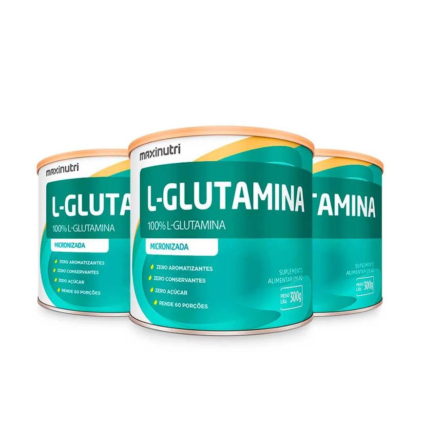 Kit 3 Aminoácido L-glutamina 300g 100% Pura Maxinutri