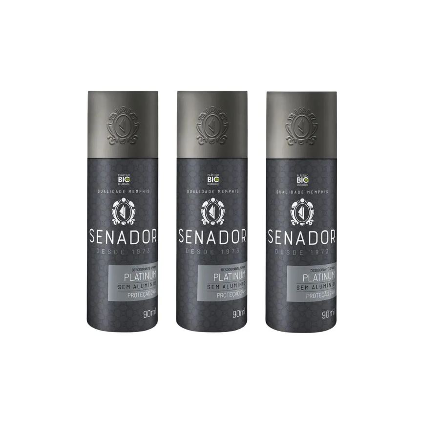 Desodorante Spray Senador Platinum 90ml - Kit C / 3un