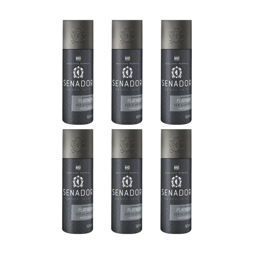 Desodorante Spray Senador Platinum 90ml - Kit C / 6un