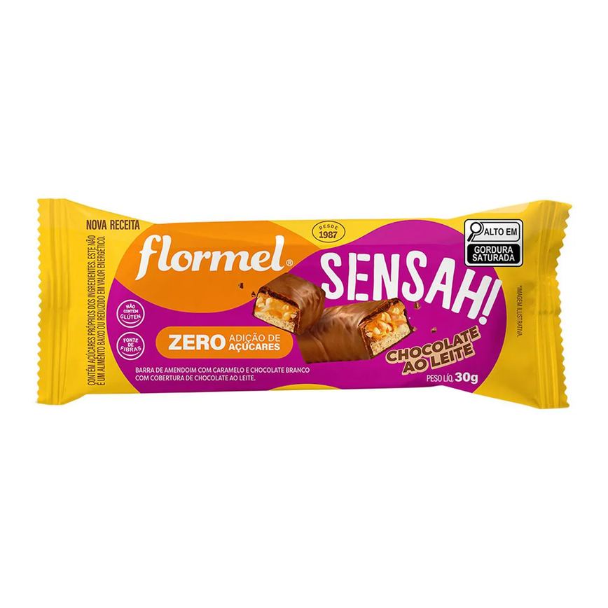Chocolate Flormel Sensah! Zero Açúcar Amendoim com Caramelo e Chocolate Branco 30g