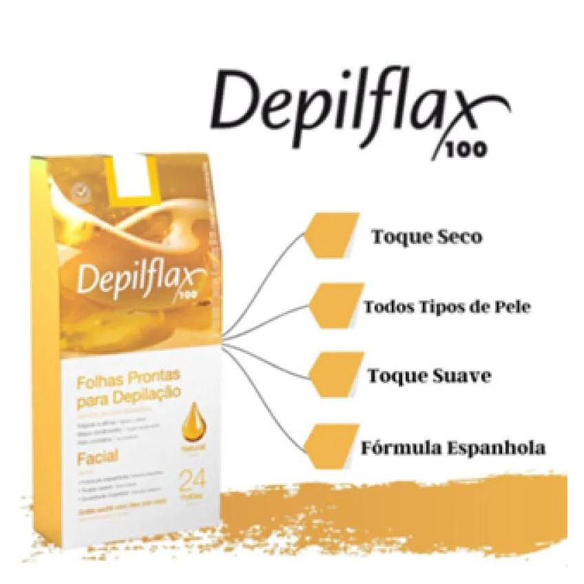 Folhas Prontas Depilatórias Buço e Face Naturais de Mel Depilflax 24 Folhas Duplas Depilação Profissional Pronta para Uso