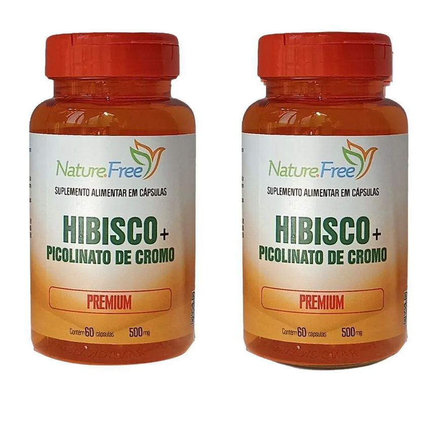 KIT 2 HIBISCO + PICOLINATO DE CROMO PREMIUM 60 CáPSULAS 500MG