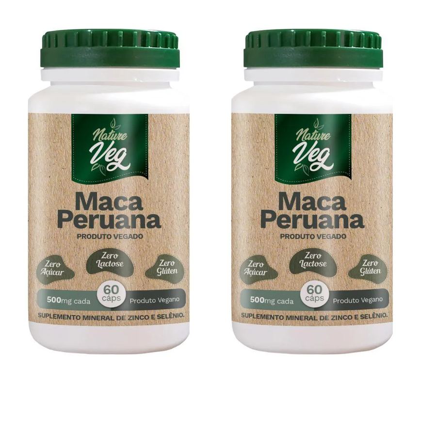 KIT 2 MACA PERUANA + SELêNIO + ZINCO (PRODUTO VEGANO) 60 CáPSULAS 500MG