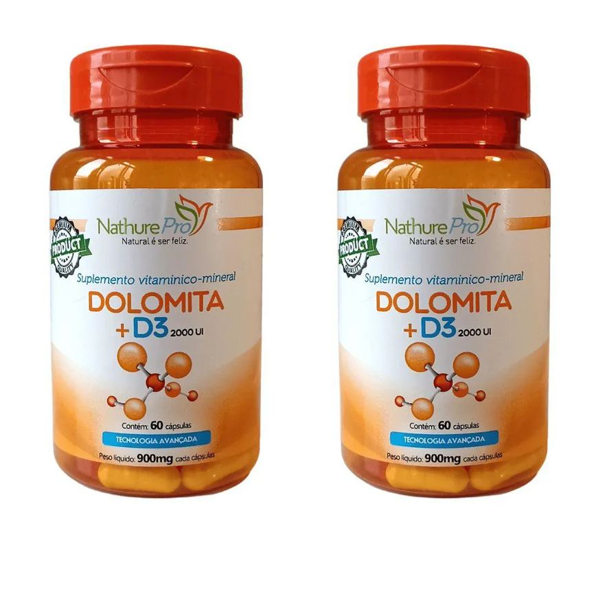 Kit 2 Dolomita + D3 60 Cápsulas 900mg
