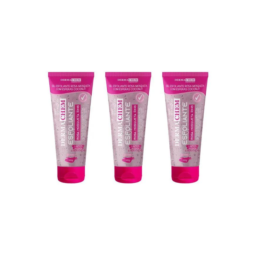 Gel Facial Dermachem Esfoliante Rosa Mosqueta 100g - Kit C / 3un
