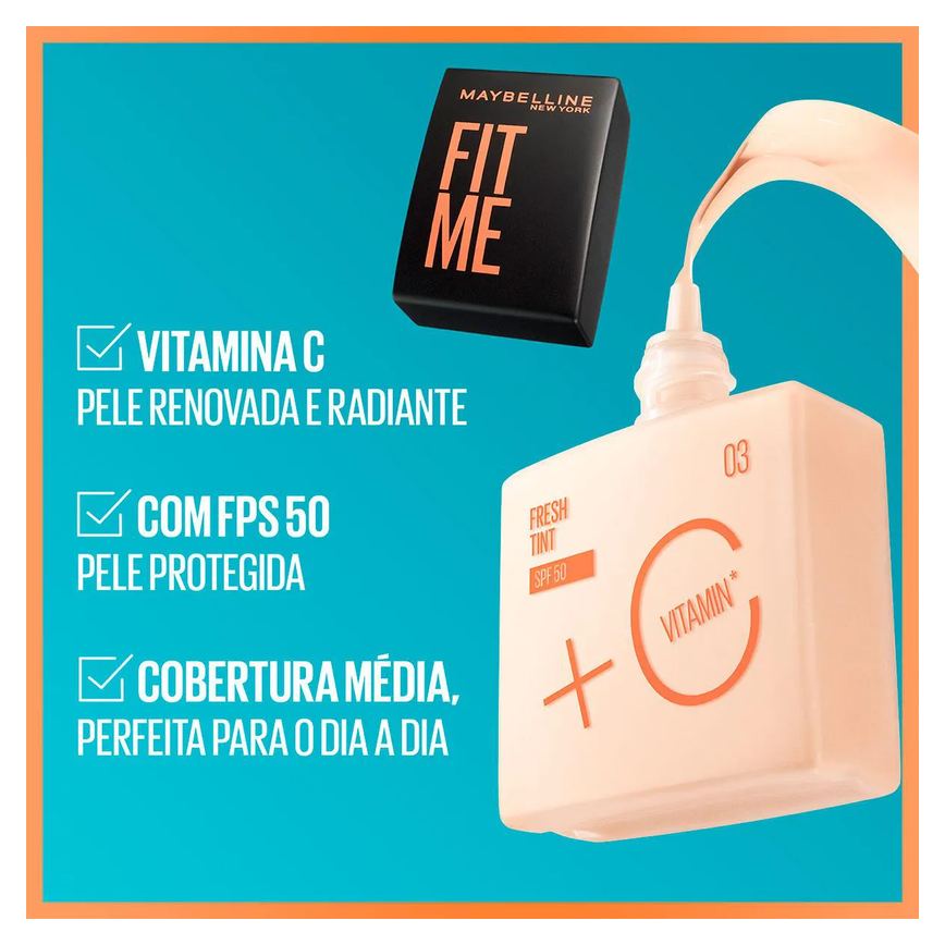 Base Líquida Maybelline NY Fit Me Fresh Tint Vitamina C FPS 50 30ml - Cor 08