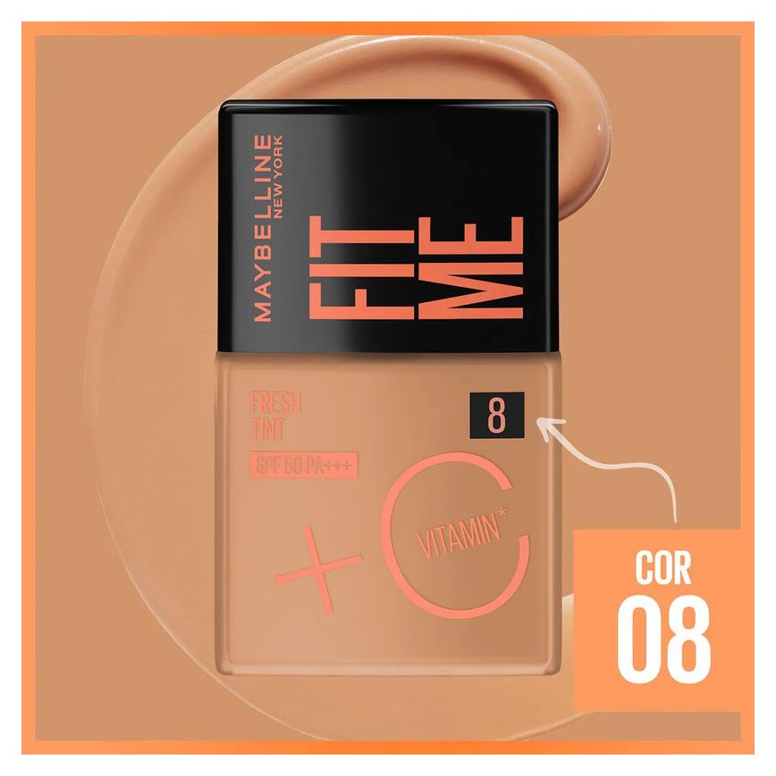 Base Líquida Maybelline NY Fit Me Fresh Tint Vitamina C FPS 50 30ml - Cor 08