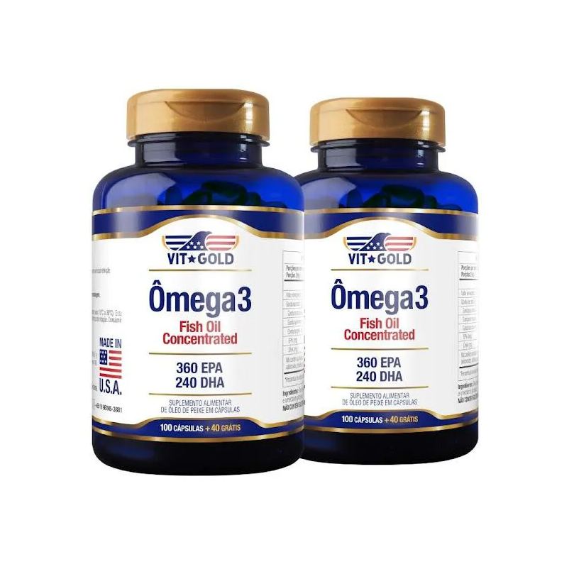 Kit 2x Ômega 3 Fish Oil Óleo de Peixe 1000 Vitgold 100 Cápsulas