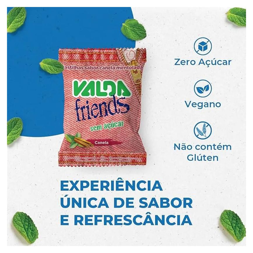 Valda Friends Pastilha Sabor Canela Mentolado Contém 10 Sachês de 25g Cada
