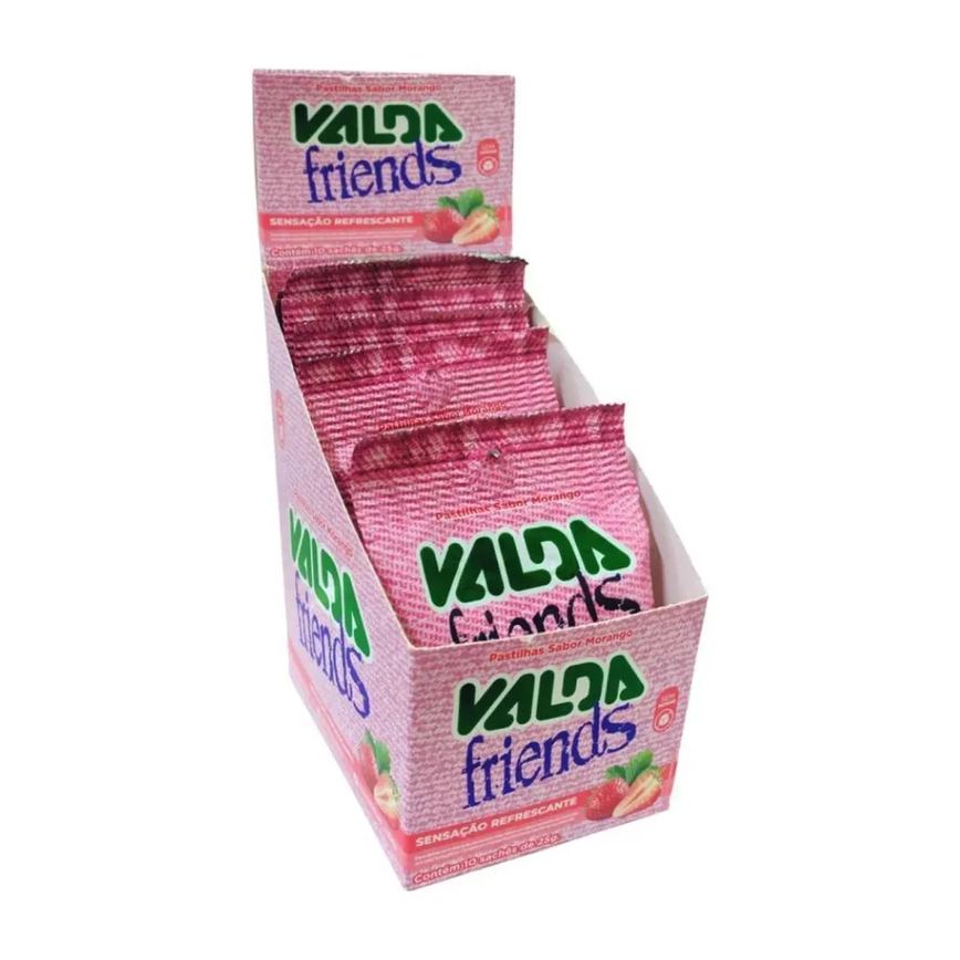 Valda Friends Pastilha Sabor Morango 10 Sachês de 25g Cada