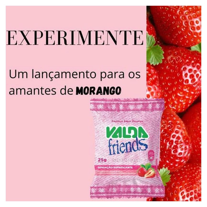 Valda Friends Pastilha Sabor Morango 10 Sachês de 25g Cada