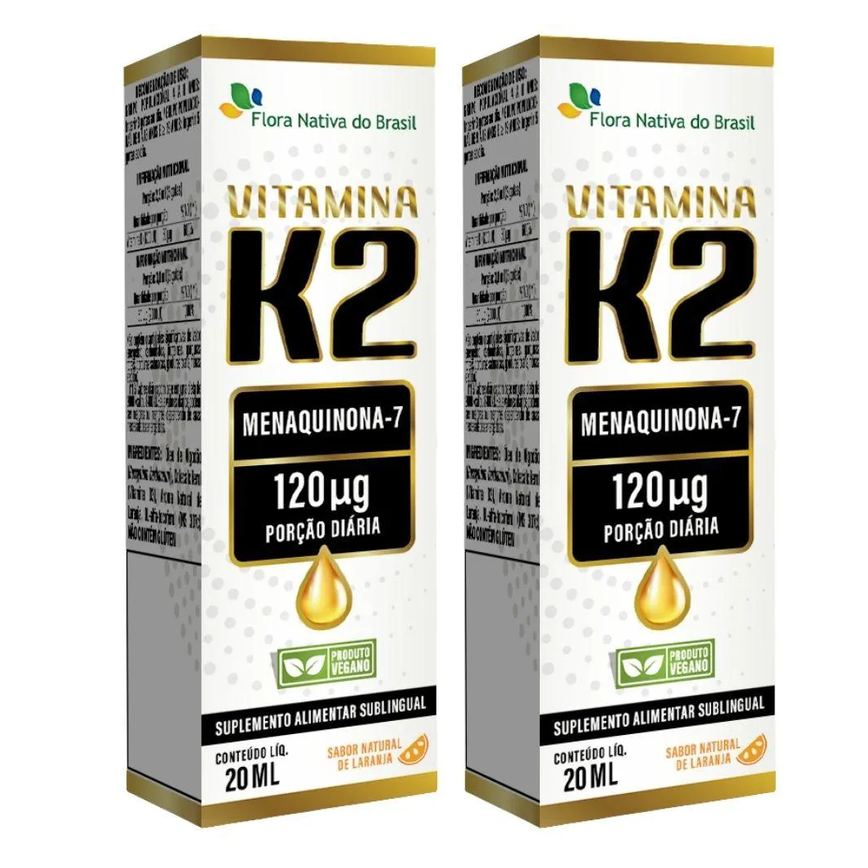 Kit 2x Vitamina K2 em Gotas (menaquinona-7) 120mcg 20ml - Flora Nativa Sabor:laranja