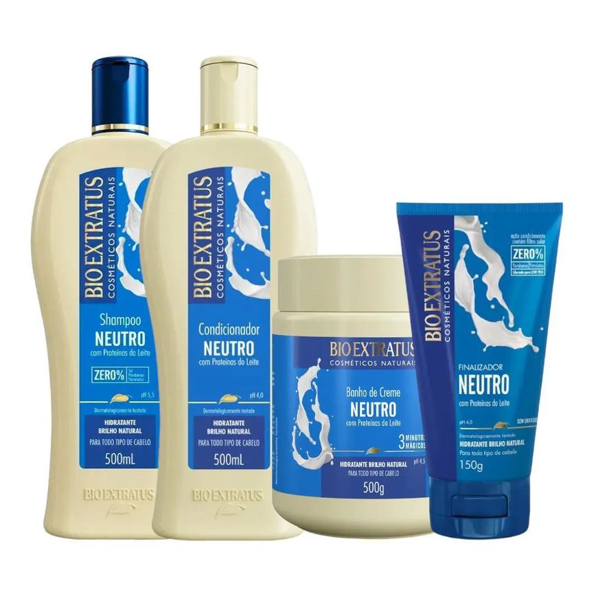 Kit 1 Shampoo 1 Cond 1 Banho Creme Brilho Natural Neutro 500Ml 1 Finalizador 150Ml