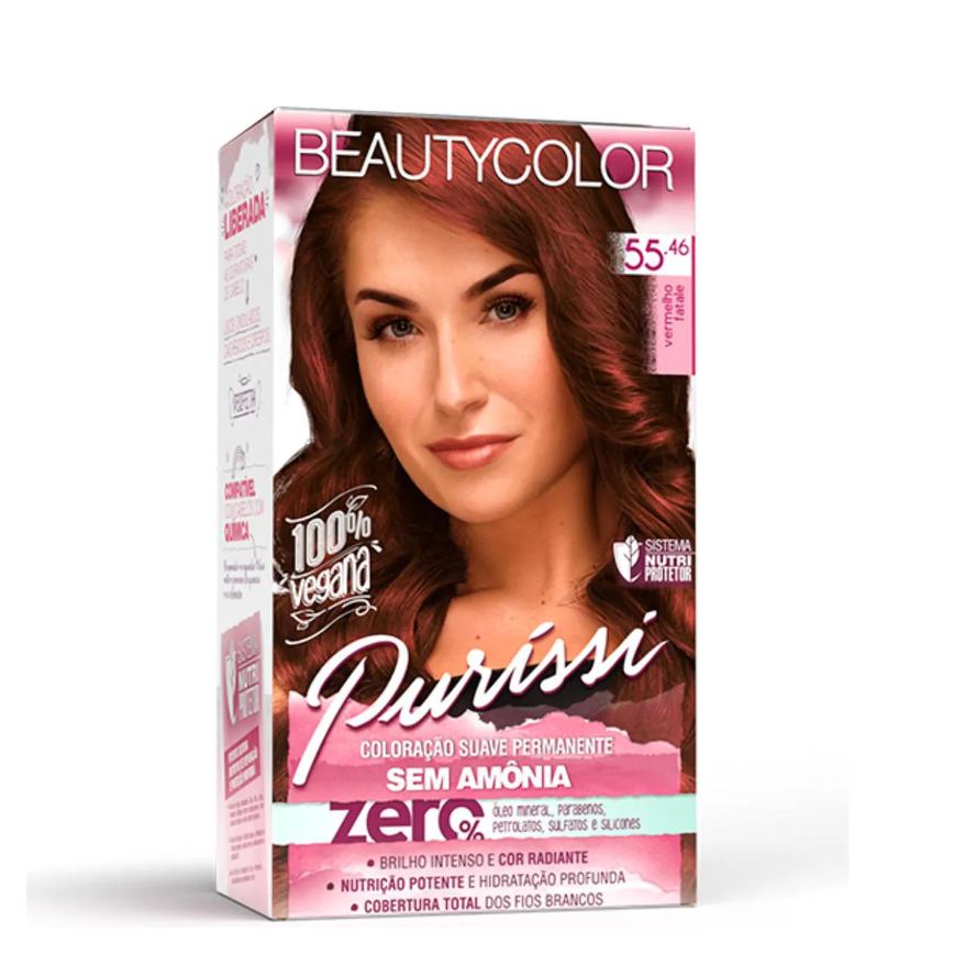 Purissí Coloração Suave Permanente sem Amônia 55.46 Vermelho Fatale Beautycolor