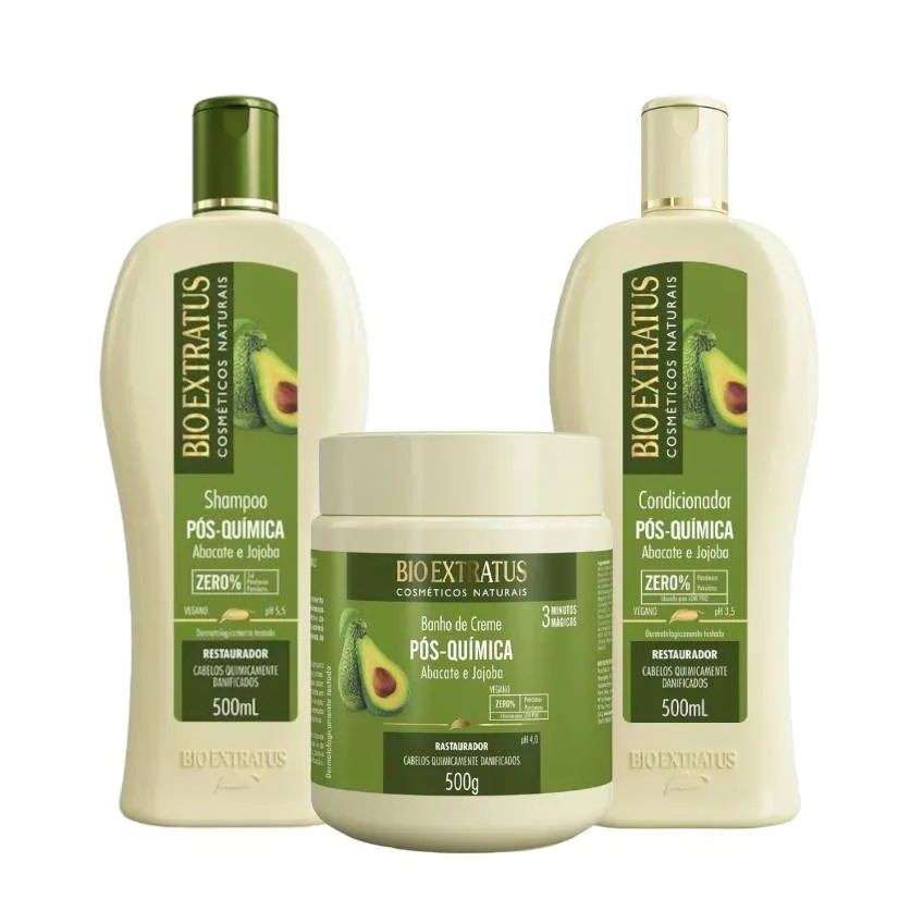 Kit 1 Shampoo 1 Condicionador 1 Banho Creme Restaurador Pós Quimica 500 Ml