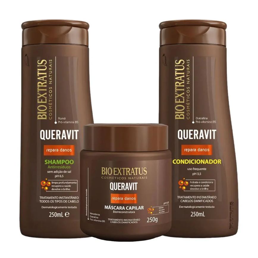 Kit Queravit Limpeza Capilar 1 Shampoo Antirresíduos 1 Condicionador 1 Máscara 250Ml