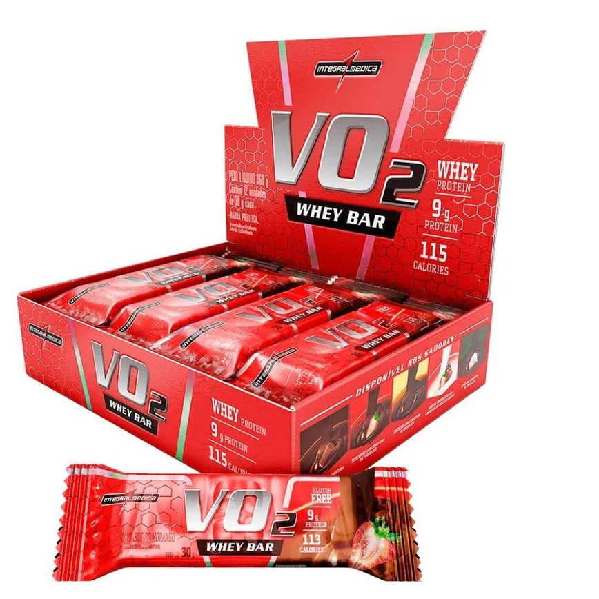 Barra de Proteína Vo2 Slim Integralmédica Morango 30g 12 unidades