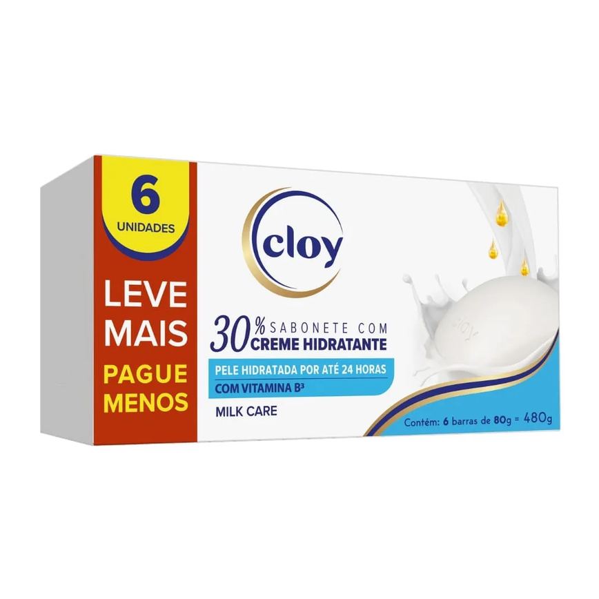 Sabonete Em Barra Cloy Milk Care Com 6 Unidades De 80g Cada