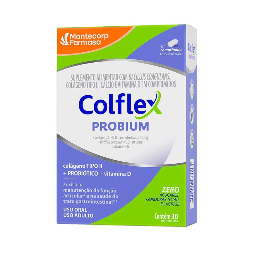 Colflex Probium Colágeno Tipo II 40mg + Probiótico + Vitamina D 30 Comprimidos