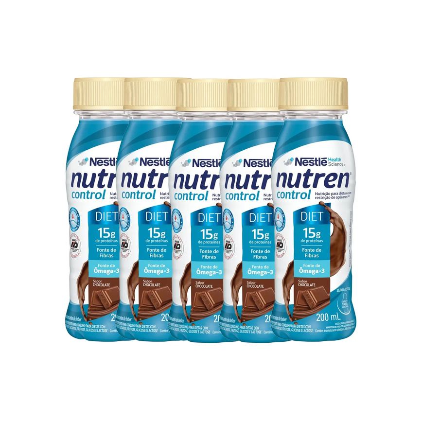 Kit Suplemento Alimentar Nestlé Nutren Control Chocolate 200ml 5 unidades