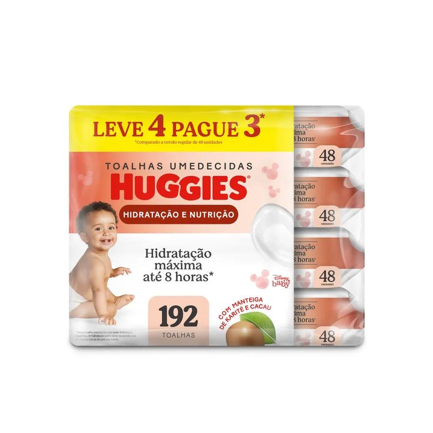 Toalha Umedecida Huggies Hidratação E Nutrição 48 Unidades 4 Pacotes