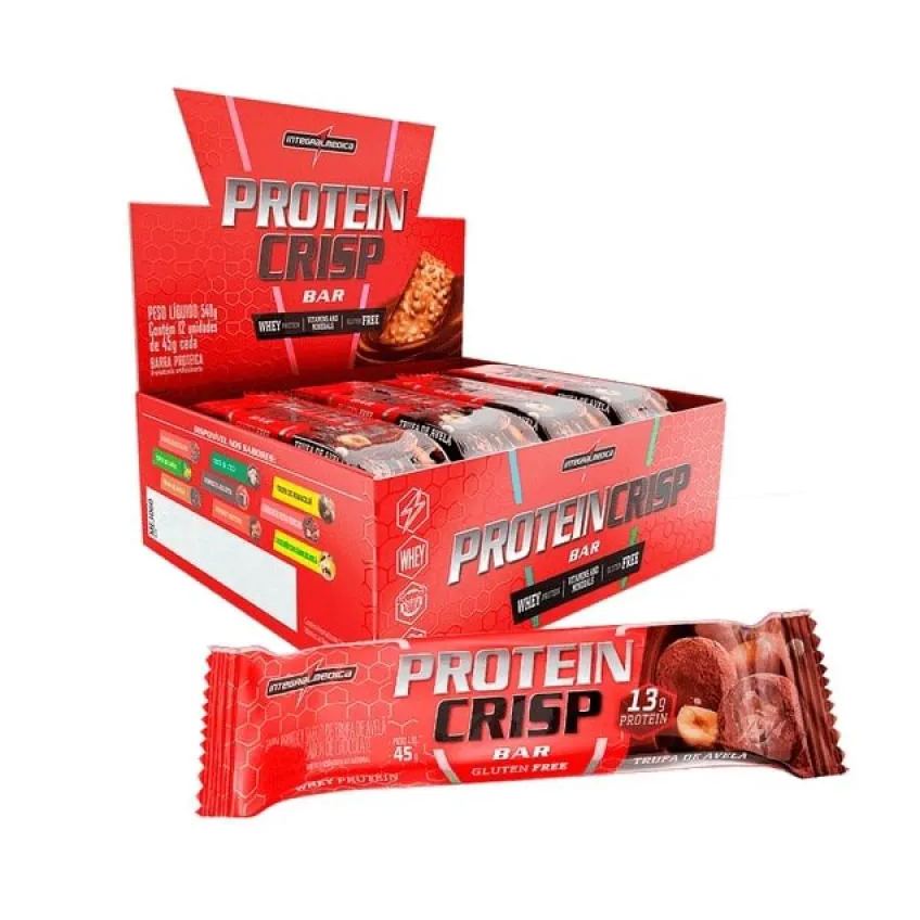 Barra de Proteína Whey Integralmedica Protein Crisp Trufa de Avelã 45g 12 unidades