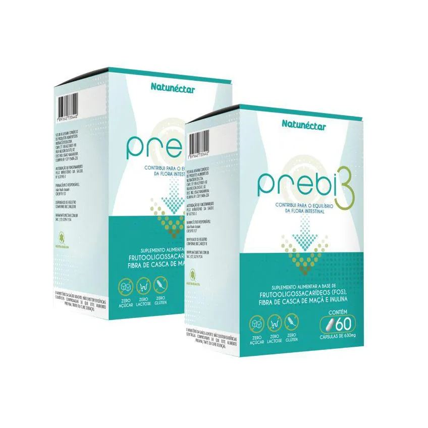 KIT PREBI 3 SUPLEMENTO ALIMENTAR FRUTOOLIGOSSACARIDEOS FIBRAS NATUNECTAR – 2 UNID (120 CáPSULAS)