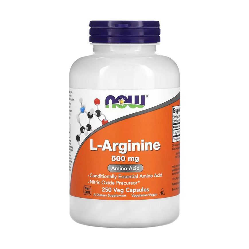 L-Arginina 500mg Now Foods L-Arginine 250 Veg Cáps Importado