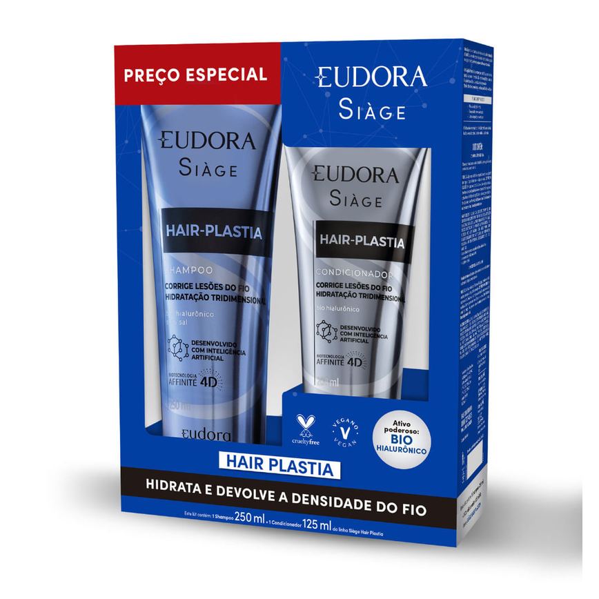 Kit Shampoo Eudora Siàge Hair-Plastia 250ml 1 Unidade + Condicionador Eudora Siàge Hair-Plastia 125ml 1 Unidade