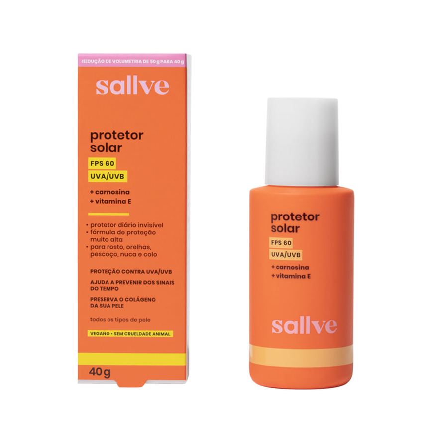 Protetor Solar Facial Sallve FPS60 Carnosina + Vitamina E 40g