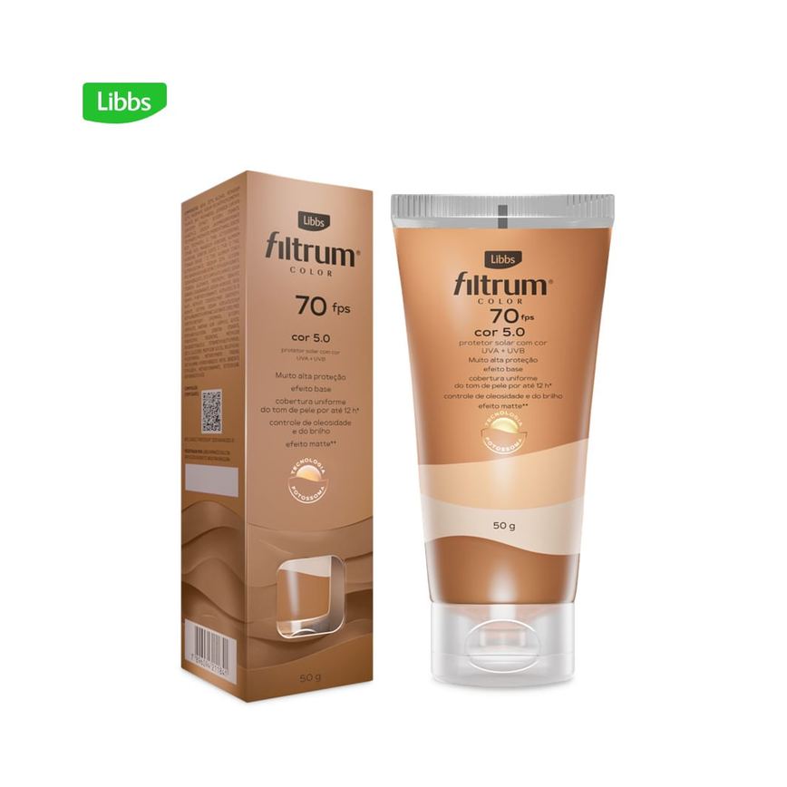 Protetor Solar Facial Filtrum Color FPS70 Cor 5.0 50g