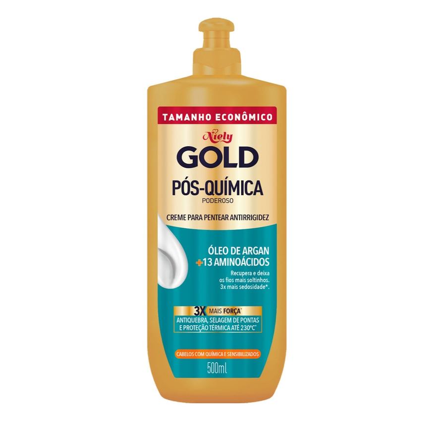 Creme de Pentear Niely Gold Pós-Química Poderoso Óleo de Argan + 13 Aminoácidos 500ml