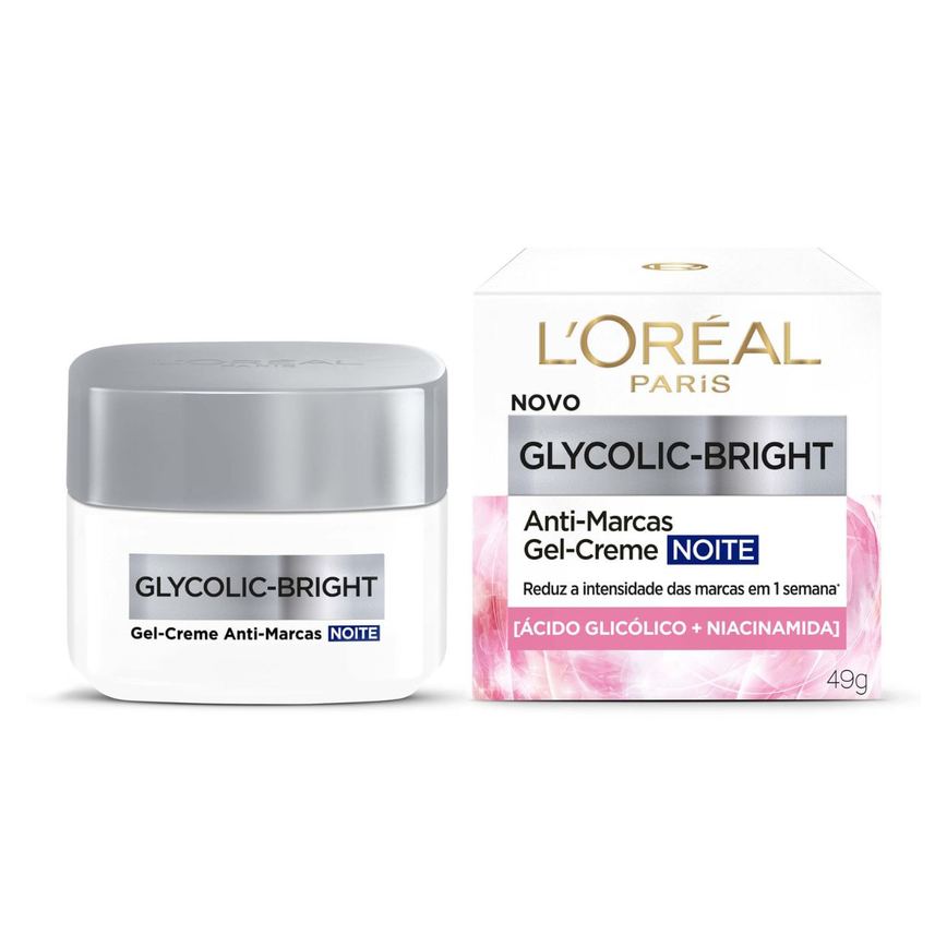 Gel Creme Facial L'Oréal Paris Glycolic Bright Antimarcas Noturno 49g