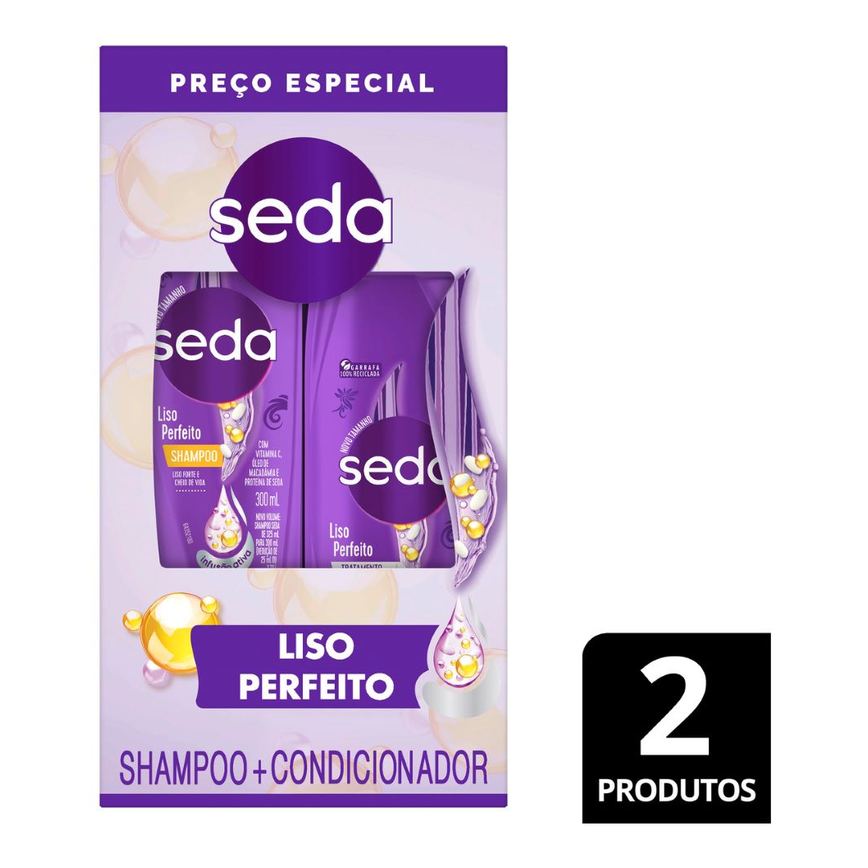 Kit Shampoo Seda Liso Perfeito 300ml 1 Unidade + Condicionador Seda Liso Perfeito 190ml 1 Unidade