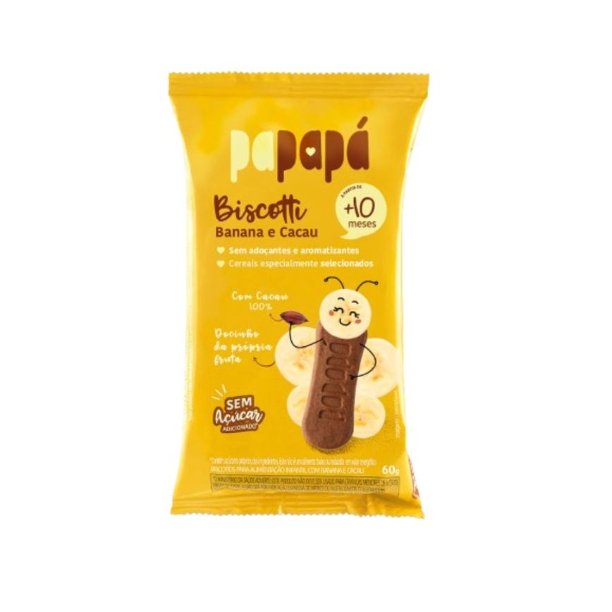Biscoito Infantil Papapá Biscotti Sabor Banana e Cacau Sem Açúcar +10meses 60g