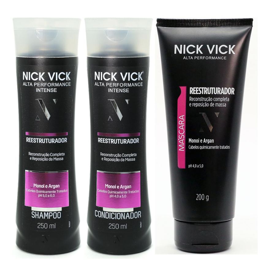 Kit Nick Vick Reestruturador - Shampoo - Condicionador - Máscara