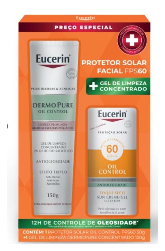 Kit Eucerin Protetor Solar Oil Control Fps60 50g + Gel De Limpeza Dermopure Oil Control 150g