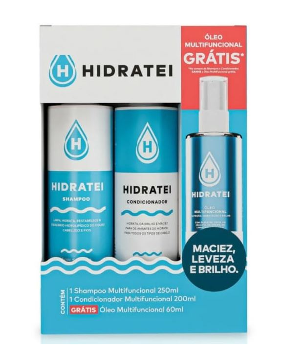 Kit Hidratei 1 Condicionador Tradicional 200ml + 1 Shampoo Tradicional 250ml + 1 Oleo Capilar Condicionante 60ml