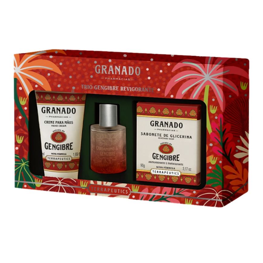 Kit Granado Hidratante 50ml + Colônia 30ml + Sabonete Em Barra De Glicerina Base Vegetal Gengibre Revigorante Xterrapeutics 90g