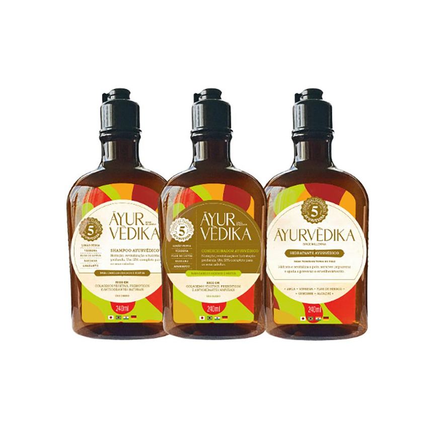 Kit Ayurvédico com Shampoo + Condicionador + Hidratante 240ml
