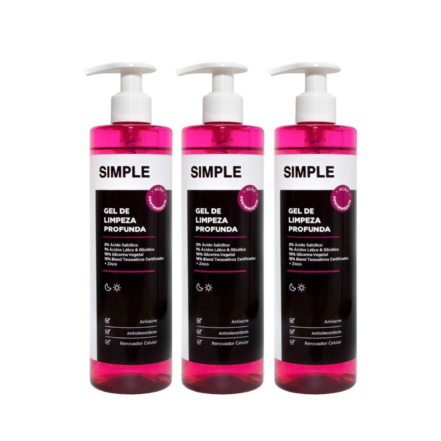 Kit Simple Organic Gel De Limpeza Facial Profunda 350g 3 Unidades