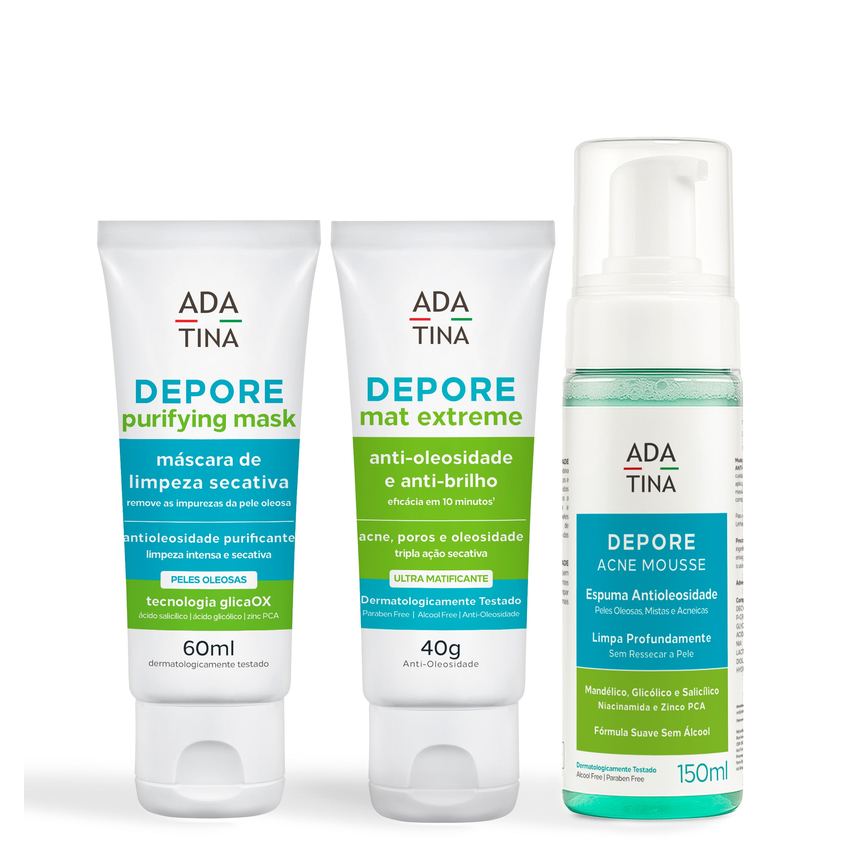 Kit Depore Pele Oleosa Acne Espuma Máscara Hidratante